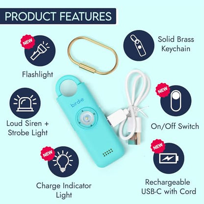 She’s Birdie 3.0 New Version – The Original Personal Safety Alarm for Women by Women–Loud Siren, Flash Light and Rechargeable Battery in a Variety of Colors (Aqua Blue) - color: Aqua Blue
