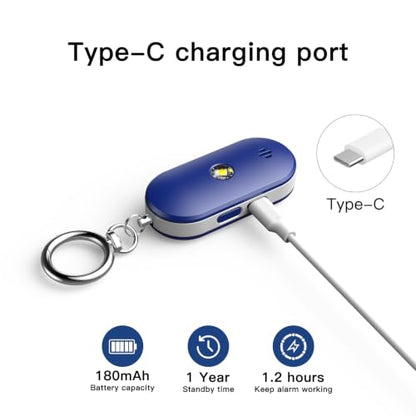 Personal Safety Alarm for Women, 130dB Rechargeable Keychain Alarm with Dual Speakers, LED Strobe Light, Low Power Indicator and USB-C Charging, (Blue) - color: Blue