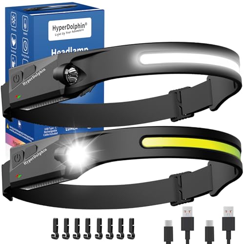 Headlamp Rechargeable LED (2 Pack) 230° Wide Beam, USB-C Lightweight Head Lamp, Long Runtime, Water-Resistant for Camping, Hiking, Running, Fishing, Repair Work - color: Black