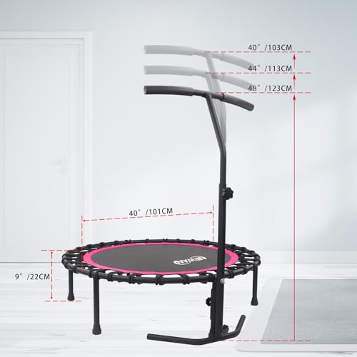 Newan 40"-48" Silent Mini Trampoline Fitness Trampoline Bungee Rebounder Jumping Cardio Trainer Workout for Adults-Max Limit 330lbs - color: 40" Round Pink （Have Handle）