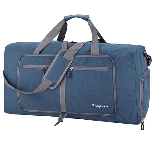 Woogwin Travel Duffel Bag Large Foldable Waterproof Overnight Bag for Beach Swim Bags Pool Sports Gym - color: 60L SnowDarkblue