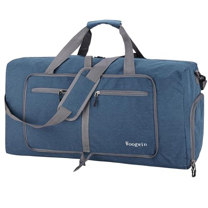 Woogwin Travel Duffel Bag Large Foldable Waterproof Overnight Bag for Beach Swim Bags Pool Sports Gym - color: 60L SnowDarkblue