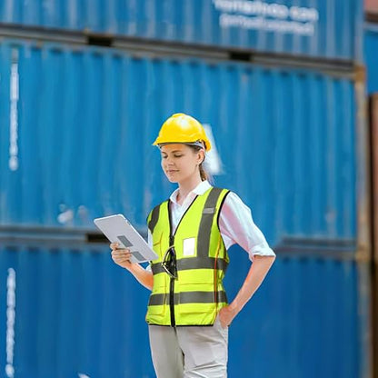 A-SAFETY High Vis Safety Vest for Women - Reflective Strips, Multi-Pockets, Zipper Closure - color: Yellow, size: XXXXX-Large