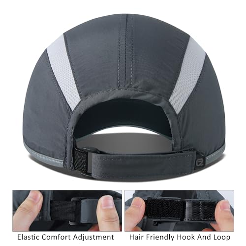 GADIEMKENSD Reflective Folding Outdoor Hat Unstructured Design UPF 50+ Sun Protection Sport Hats for Womens and Mens - color: Dark Grey