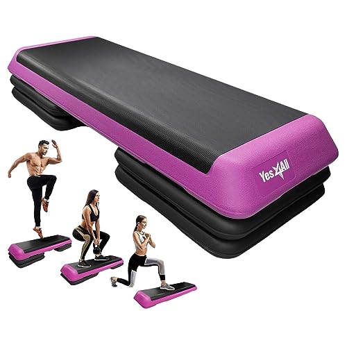 Yes4All Adjustable Workout Aerobic Exercise Step Platform Health Club Size with 4 Adjustable Risers Included and Extra Risers Options - color: C. Pink/Black