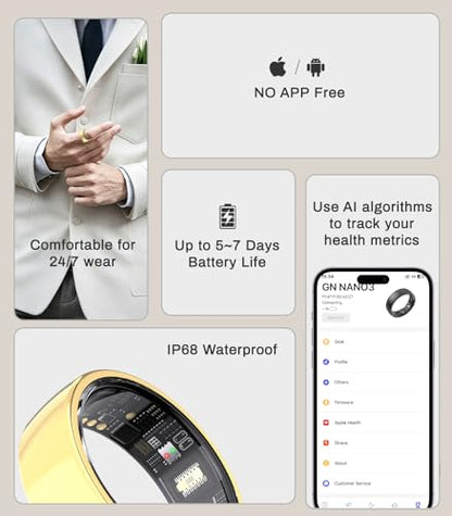 AI Smart Ring for Women Men, Health Ring with AI Health Analysis - color: Gold, size: 8#