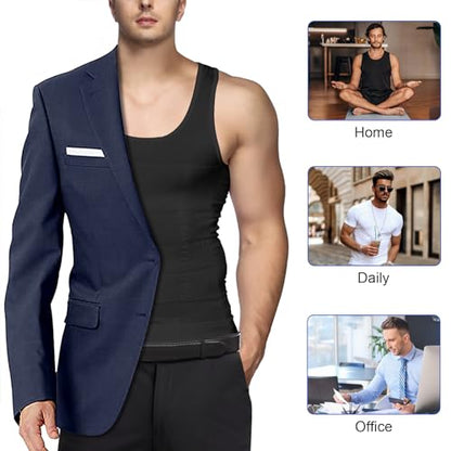 Odoland Men Compression Shirt 3 Pack Body Shaper Vest Tank Top - color: Black/Black/White, size: XX-Large