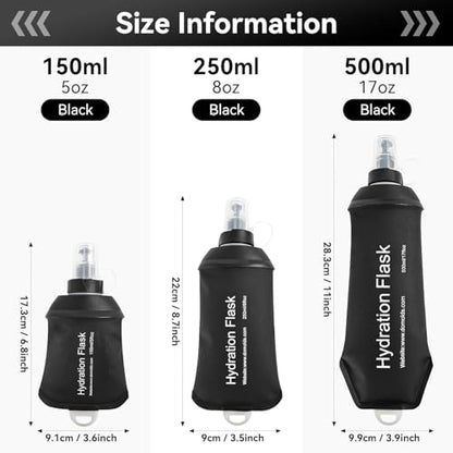 AXEN Soft Flask TPU Foldable Running Hydration Flask, Soft Collapsible Water Bottle for Hydration Pack Cycling Marathon Running Hiking - color: Black-150ml