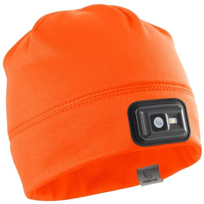 POWERCAP LED Hat Light 150 Lumens Rechargeable Fleece Beanie with Bright Built-in Headlamp Waterproof LED Warm One Size Cap - color: Fleece Blaze Orange
