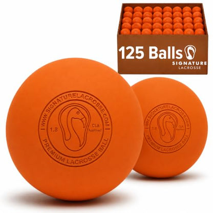 Signature Lacrosse Ball Set - Packs of 2, 4, 8, 12, and 100 - No Chemical Smell Massage Balls, Myofascial Release Tools, Back Roller, Muscle Knot Remover - color: Orange, size: 125 Balls