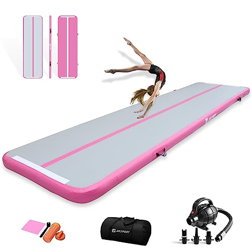 AKSPORT Gymnastics Air Mat Tumble Track Tumbling Mat Inflatable Floor Mats with Air Pump for Home Use/Tumble/Gym/Training/Cheerleading/Parkour/Beach/Park/Water - color: Grey Pink, size: 13ftx3.3ftx4inch