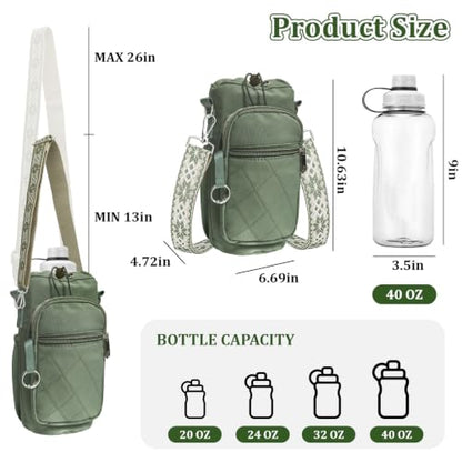 Water Bottle Bag Crossbody with Adjustable Strap, Insulated Water Bottle Sling Bag with Phone Pocket for Hiking - color: Green