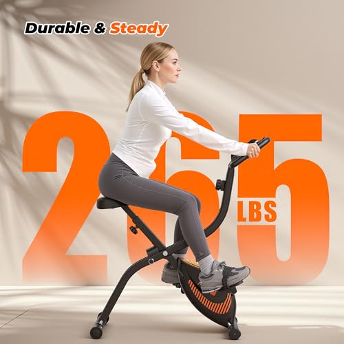 Exercise Bike, 3 IN 1 Stationary Bike, Folding Exercise Bike with 16-Level Resistance, Comfortable Seat Cushion, LCD Monitor, 265 lbs Weight Capacity for Home Gym Workout
