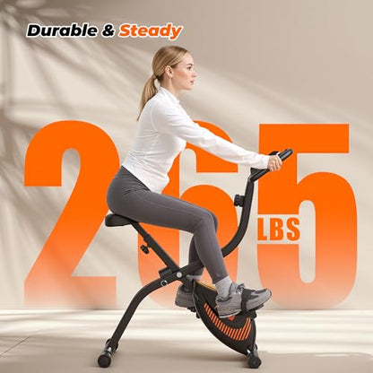 Exercise Bike, 3 IN 1 Stationary Bike, Folding Exercise Bike with 16-Level Resistance, Comfortable Seat Cushion, LCD Monitor, 265 lbs Weight Capacity for Home Gym Workout