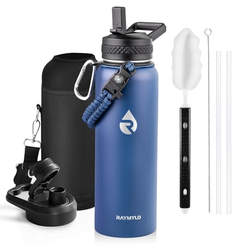 RAYMYLO Insulated Water Bottle 40 oz, Triple Wall Vacuum Stainless Steel - color: Dark Blue, size: 40 Ounces