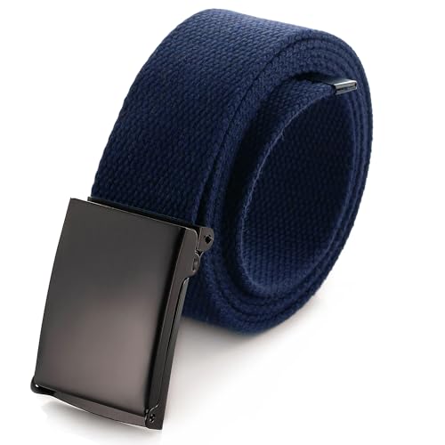 Mile High Life Cut To Fit Canvas Web Belt Size Up to 52" with Flip-Top Solid Black Military Buckle - color: 1 Pack Navy