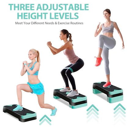 F2C 26.5 Inches Step Aerobics Stepper Platform with 3 Risers, Home Gym Workout Equipment, Fitness Exercise Equipment, Exercise Workout Stepper - color: Green