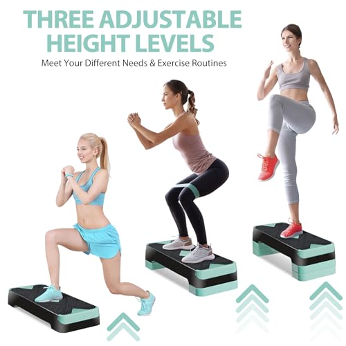 F2C 26.5 Inches Step Aerobics Stepper Platform with 3 Risers, Home Gym Workout Equipment, Fitness Exercise Equipment, Exercise Workout Stepper - color: Green