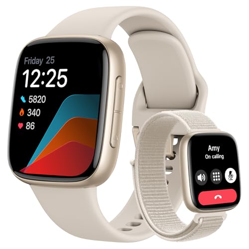 Tensky Smart Watch for Men/Women iPhone & Android, 1.85" AMOLED Screen Fitness Tracker with Bluetooth Call, 3ATM Waterproof 24/7 Heart Rate/Sleep/SpO2 Monitor, Pedometer, 120+ Sport Modes, White - color: White