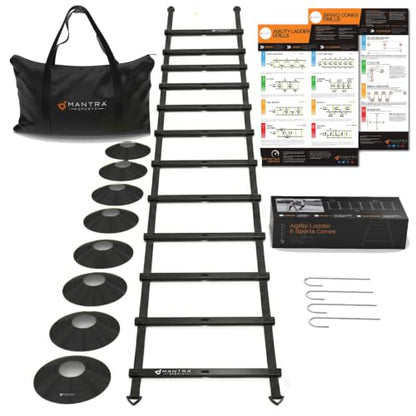 Agility Ladder Set, 12-Rung Speed Ladder + Training Cones, Soccer Training Equipment, Footwork Drills Kit, Speed & Agility Equipment, Football Practice Equipment, Basketball Gear - color: Black