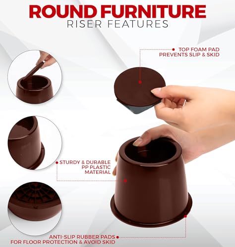 Utopia Bedding 3 Inch Bed Risers 8 Pack, Round Heavy Duty, Red Brown - color: Red Brown, size: 3 Inch (Pack of 8)