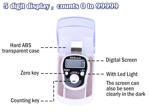 8PCS Electronic Finger Counter, LED Electronic Handheld Tally Counter, 5-Digit Counters Clicker with Box, Lap Track Handheld Counter, for Golf Sports Fitness Exercise Warehouse (White, Black)