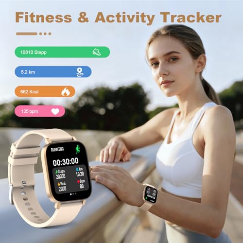 Smart Watch for Men Women Compatible with iPhone Samsung Android Phone 1.69 inch Full Touch Screen IP68 Waterproof Bluetooh Fitness Tracker Heart Rate/Sleep Monitor (Gold) - color: gold