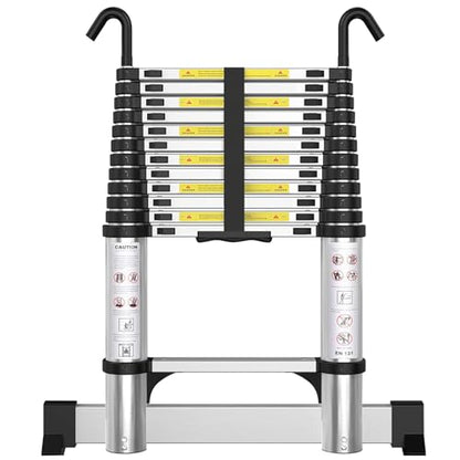 Telescoping Ladder Aluminum 12.5 FT with Hooks and Stabilizer - size: 12.5FT