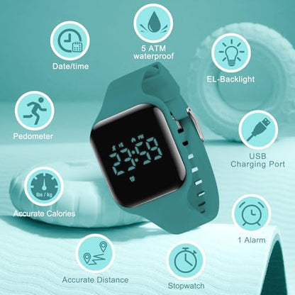 Kids Watches for Girls Boys Digital Sport Watch with Step Counter Pedometer Vibration Alarm Clock, No App Waterproof Fitness Tracker Kids Watch Boys Girls Teens Students Ages 5-16 - color: 025-E-MarsGreen