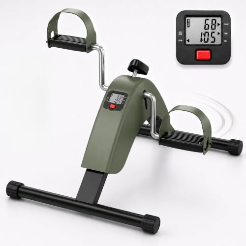 Under Desk Bike Pedal Exerciser, Mini Exercise Bike for Arm and Leg Workout | Adjustable Resistance, LCD Tracking, Secure Foot Straps, Compact Frame for Seated Home or Office Workouts - color: Green-Exer