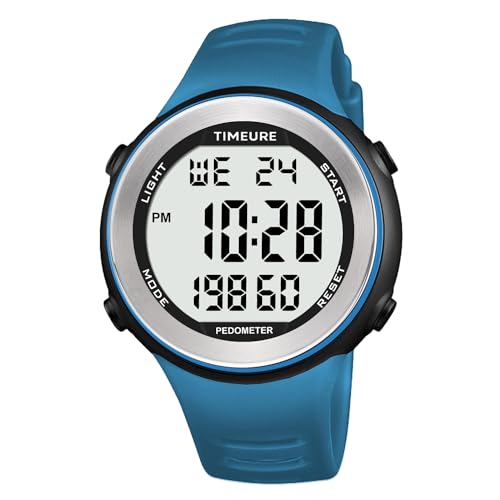 Mens Pedometer Watch for Walking Step Counter Watch No Charging, No App Connection, with EL Backlight. Simple, Practical Choice for Mobile-Free Fitness Enthusiasts TIMEURE-2308 - color: blue