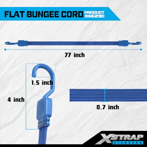 XSTRAP STANDARD 2 Pack Heavy Duty 77in Flat Bungee Cords with Hooks - color: Blue