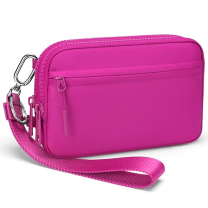 FODOKO Wristlet wallets for Women RFID crossbody bags with 4 Zippers - color: Rose Red2