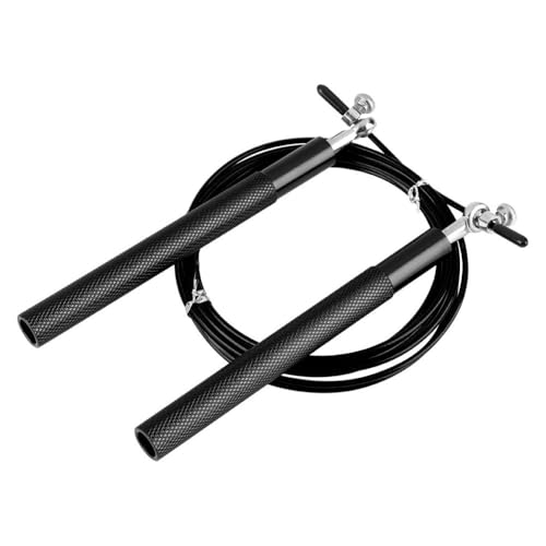 Aluminum Alloy Jump Rope with Ball Bearings – Skipping Rope for Speed Training, Non-Slip Grip and Adjustable PVC Cable - color: Black