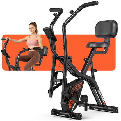 pooboo Folding Magnetic X‑Bike, Upright Exercise Bike for Home Gym - color: Orange