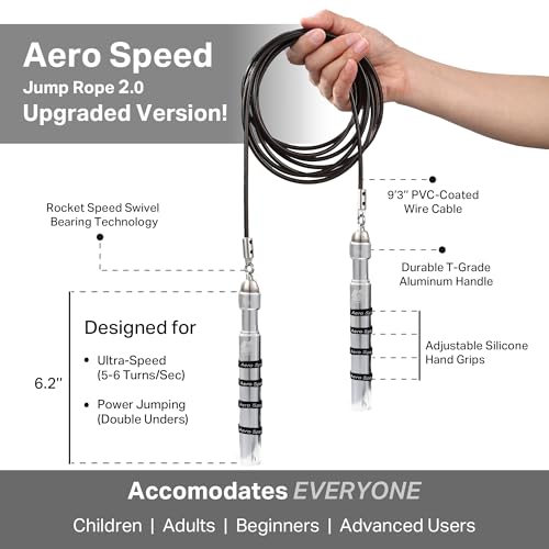 Buddy Lee Aero Speed Jump Rope 2.0 Upgraded Version with Sonic Rocket Speed Swivel Bearing | Tangle-Free & Adjustable Jump Rope for Men & Women - For Fitness, Double-Unders, and Cross-Training - color: Silver