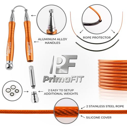 PrimaFIT Pro Speed Jump Rope for Adults, Weighted Skipping Rope for Boxing - color: Orange