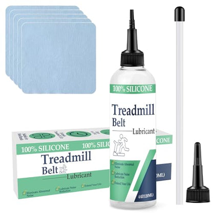 100% Silicone Treadmill Lubricant for Belt, 4 Oz Treadmill Oil Belt Lubricant, Reduce Friction Lubricant with Tubes and 5 Cloths for Nearly All Types of Treadmills (1)