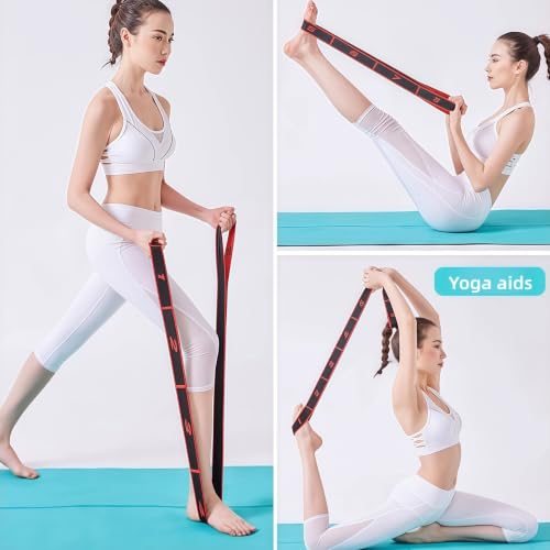 Yoga Stretch Strap with 8 Loops, Pilates Flexibility Strap - color: rose red