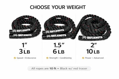 Weighted Battle Jump Rope, 10 FT Twisted Training Rope w/Thick Easy-Grip Handles, Full-Body Cardio + Strength Conditioning Rope (Choose 3 lb / 6 lb / 10 lb) - size: 2" x 10ft