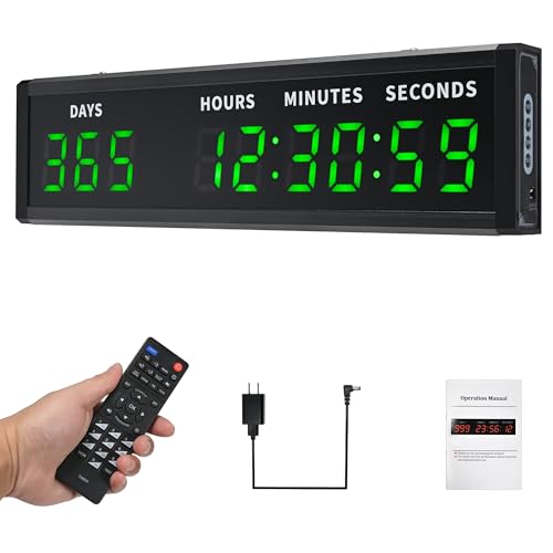Large Display Digital Countdown Clock, LED Large Display Count Up/Count Down Timer, 999 Days Countdown Calendar for Christmas Retirement Birthday Event Timer with Remote Control (Green)