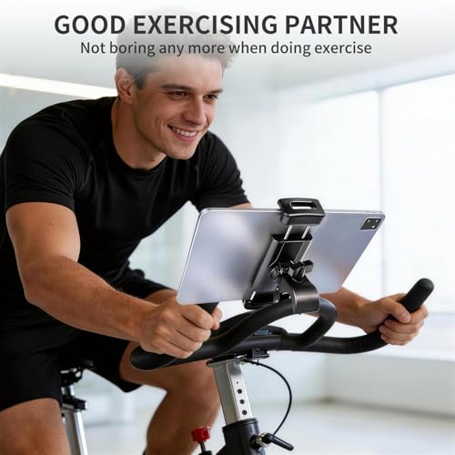 Tablet Holder Mount for Spin Bike,Phone iPad Holder Stand for Treadmill，Stationary Bicycle, Microphone Stand,Stroller, Gym,Tablet Clamp Fit for iPad Pro 12.9, Galaxy Tabs, iPhones,4.7-13”