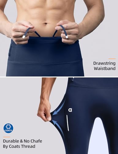 Mens Compression Pants with Pockets Quick-Dry Running Tights Spandex - color: Blue, size: XX-Large