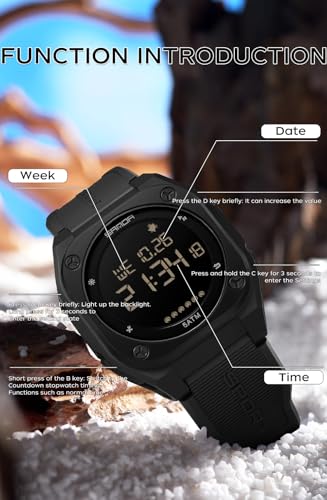 FANMIS Men's Digital Sports Watch Big Face Stopwatch Outdoor Rubber Strap - color: Black Black