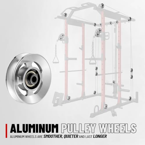 Mikolo Power Cage, Power Rack with Cable Crossover System, 1500LBS Squat Rack with LAT Pull Down System, Workout Cage with Pulley System for Fitness Home Gym - color: Red, style: K6 Ultra (Aluminum Pulley)