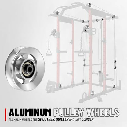 Mikolo Power Cage, Power Rack with Cable Crossover System, 1500LBS Squat Rack with LAT Pull Down System, Workout Cage with Pulley System for Fitness Home Gym - color: Red, style: K6 Ultra (Aluminum Pulley)