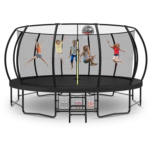 Tatub12 14 15 16FT Large Trampoline Outdoor for Kids, Basketball Hoop/Net - color: Black, size: 16FT with Storage Bag