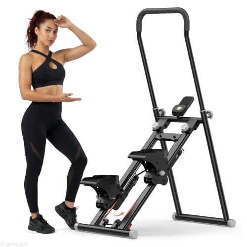 Steppers for Exercise at Home, Compact Folding Stair Climber with Quiet Shock-Absorbing Spring, Long Foam Grip, Stair Stepper for Full-Body Workout Equipment, Stair Stepper for Home