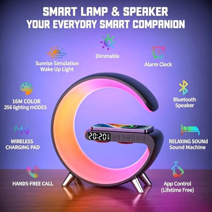 5 in 1 LED Table Lamp with Wireless Charging Bluetooth Speaker - color: Black, Large