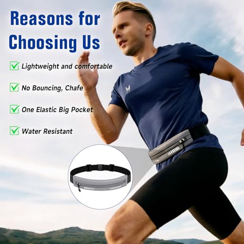 Running Belt Waist Pack for Men & Women, Ultra Slim Bounce-Free Running Waist Pouch, Water-Resistant Adjustable Fanny Pack with Reflective Design & Earphone Hole for Phone, Keys & Cards - Black - color: Black